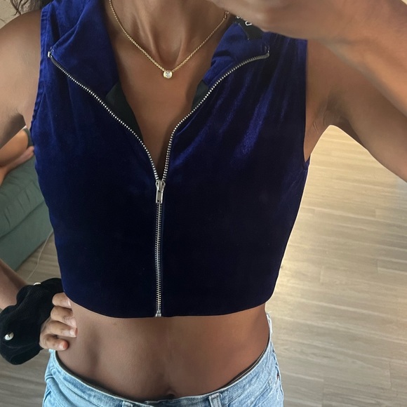 Velvet Blue Crop Tank Top with Zipper DO+BE Size Small Women’s - Picture 7 of 8